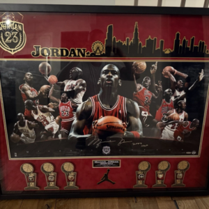 Michael Jordan Signed 36*18 Framed 6 Championships Collage UDA- HOF Inscription.
